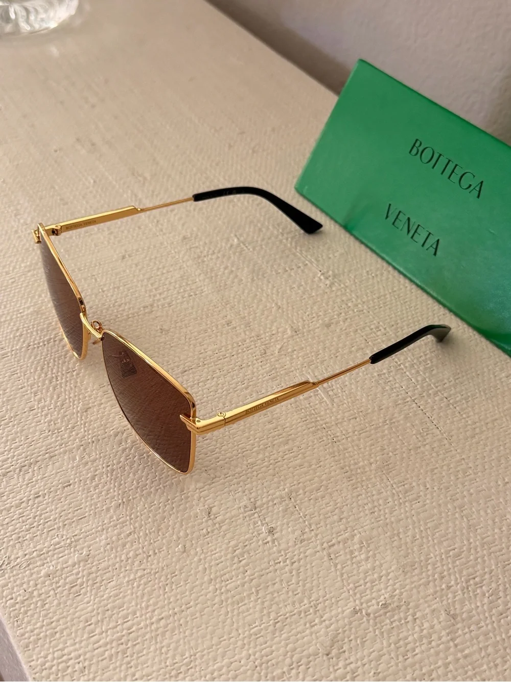 Bottega Veneta Gold Frame Sunglasses with Brown Lenses